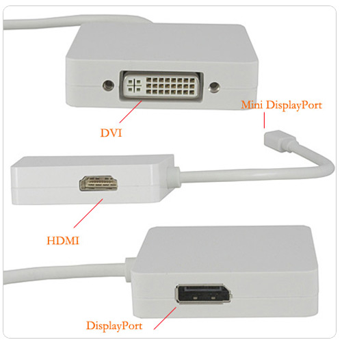 DisplayPort cable MiniDisplayPort to DisplayPort + DVI + HDMI 3-in-1