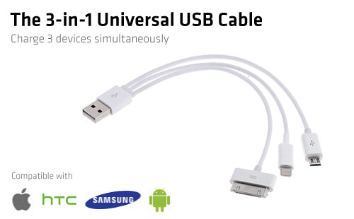 Дата-кабель USB USB to Apple iPhone 4 / iPhone 5 / 6 microUSB 3-in-1 1.2m