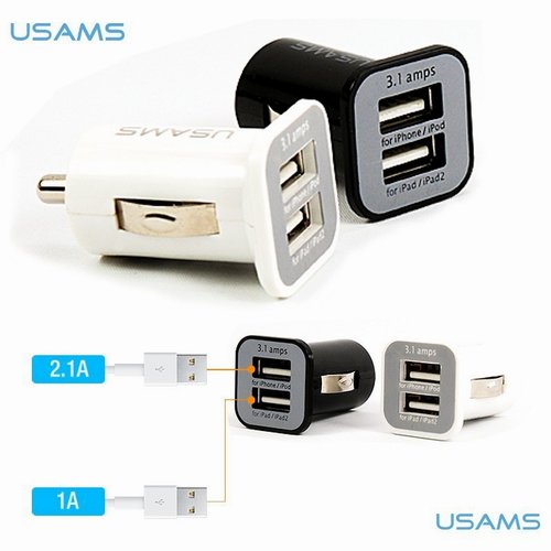 iPad аксессуары Apple iPad car charger 5V 3.1A 2x USB female USAMS/IVON