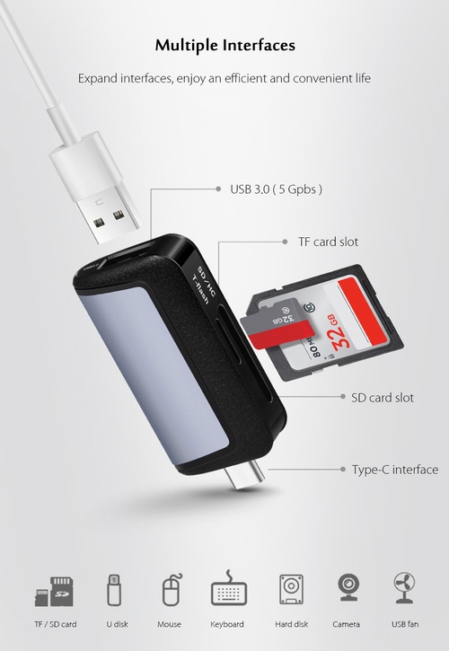 Адаптер компьютерный Card Reader Type-C to microSD/SD + USB 3.1 Hoco HB4