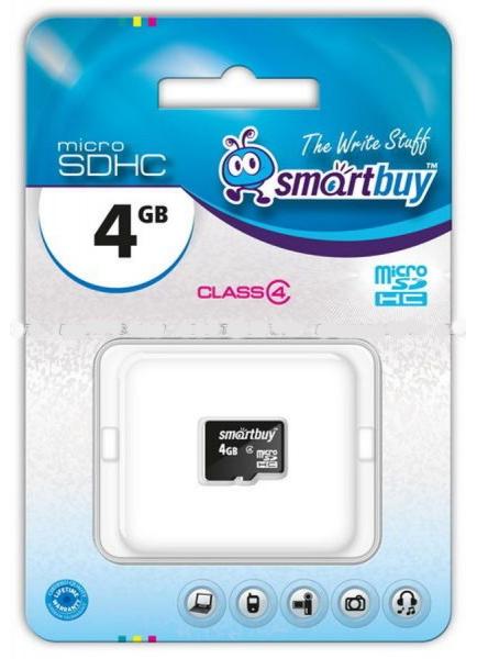 Карта памяти microSD 4Gb SDHC Class 4 Smart Buy