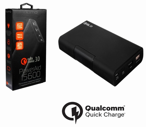 Переносное Зарядное устройство Power bank 5V 2A/9V 2A 15600mAh with 2 USB out Qumo USB 3.0 Type-C QC