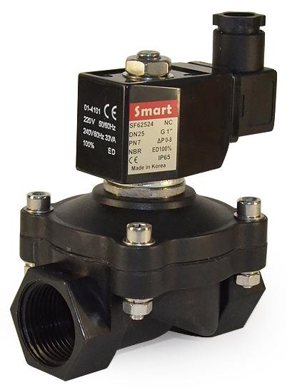 Клапан электромагнитный пластиковый SF62524 DN25, G1